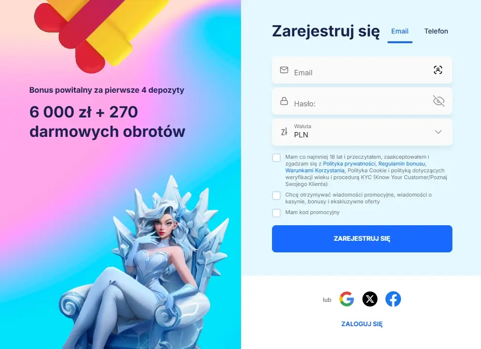 formularz rejestracyjny Casino ICE